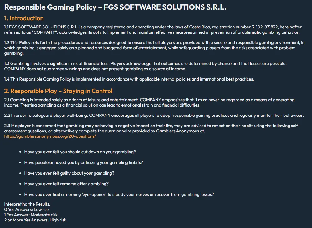 Responsible gambling policy at Slotorado Casino